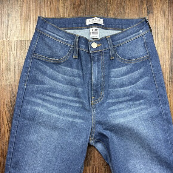 Judy Blue Super Flare Jeans Medium Wash Raw Hem Women’s Size 9/29 Made USA - Picture 3 of 11